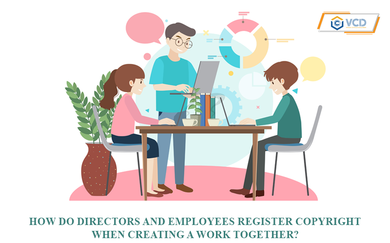 How do directors and employees register copyright when creating a work together?
