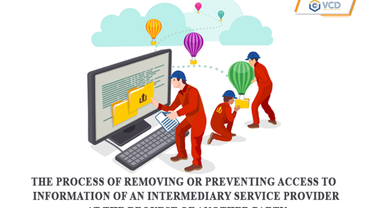 The process of removing or preventing access to information of an intermediary service provider at the request of another party