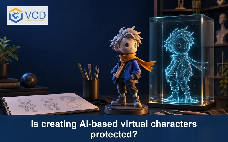 Original character maquette beside its glowing wireframe model in a design studio