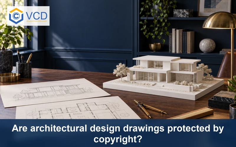 Architectural drawings, drafting tools and a modern house scale model