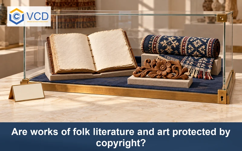 Folk storybook, woven textile and carved floral art preserved inside a locked museum protection case