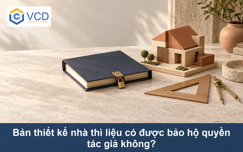 Mô hình nhà, hồ sơ thiết kế khóa kín và dụng cụ kiến trúc minh họa bảo hộ quyền tác giả