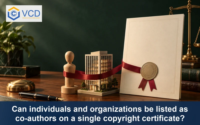Individual figure and office model joined to one blank copyright certificate