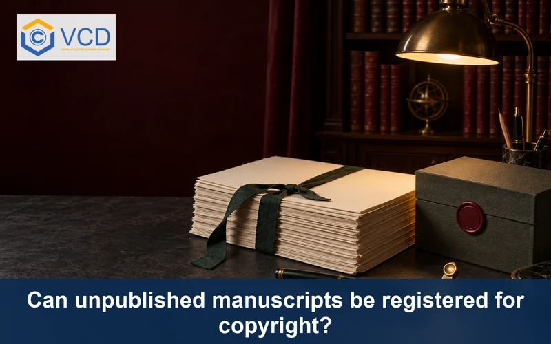 Blank unpublished manuscript tied beside a sealed archival registration box