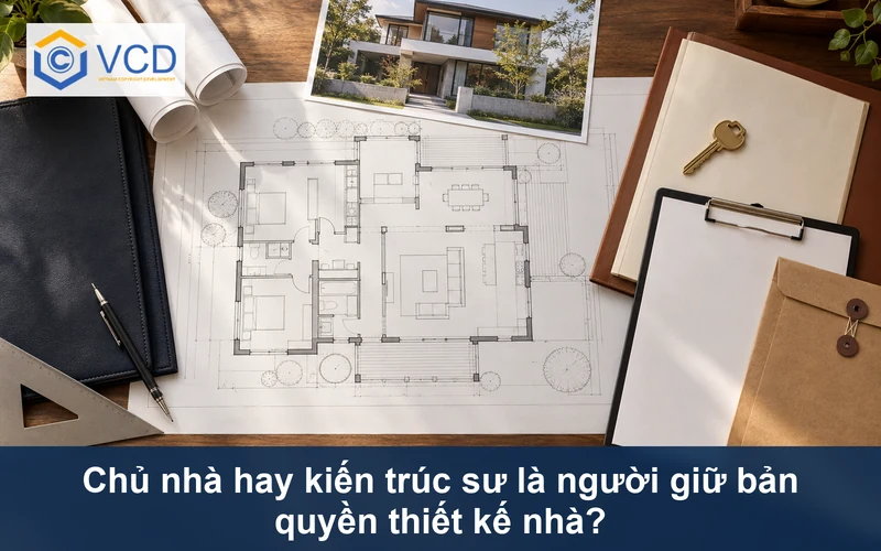 Bản vẽ mặt bằng ngôi nhà giữa hồ sơ kiến trúc sư, giấy tờ chủ nhà và hợp đồng thiết kế