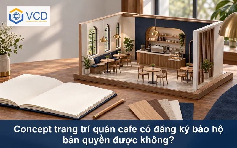 Mô hình nội thất quán cafe bên sổ phác thảo trống và các mẫu vật liệu