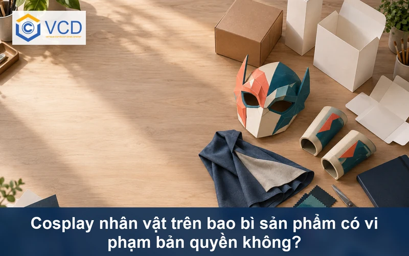 Xưởng thiết kế bao bì với hộp trống, mặt nạ cosplay nguyên bản và mẫu vải