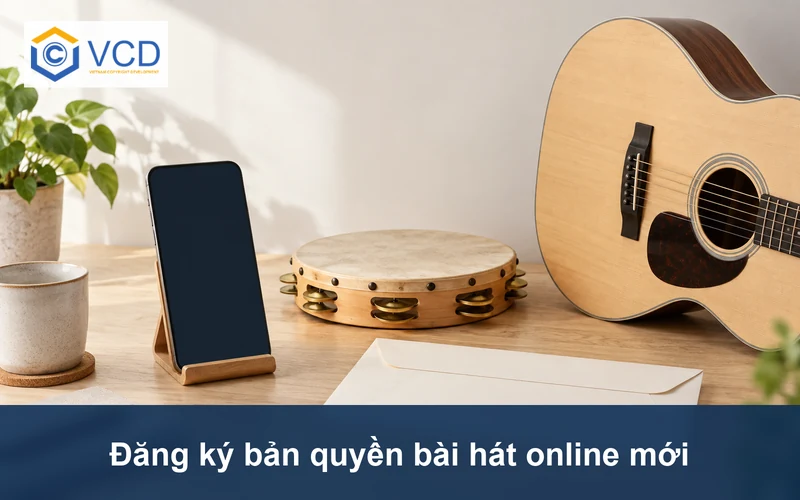 Điện thoại màn hình trống, đàn guitar, trống lắc và phong bì hồ sơ