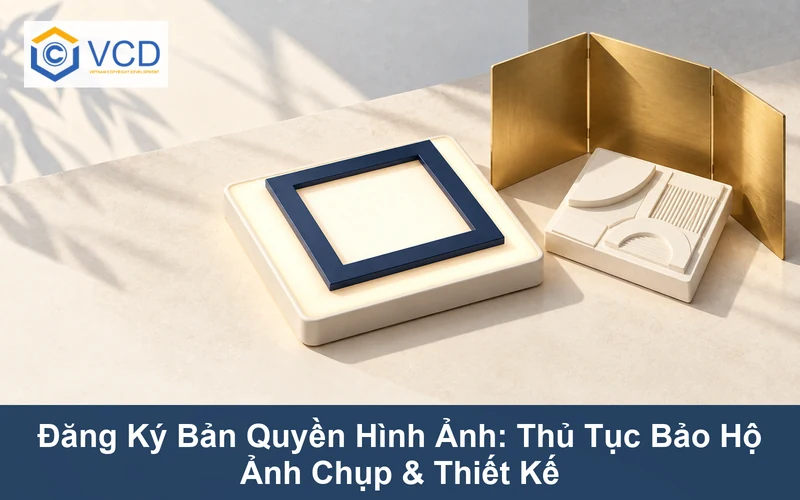 Lightbox ảnh màu kem với khung negative navy và mẫu thiết kế nổi dưới màn đồng bảo hộ