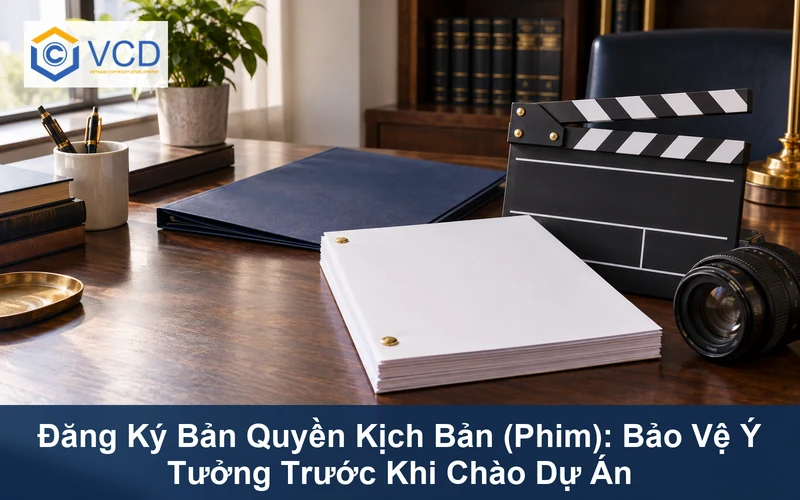 Bản thảo trắng, bảng phim, ống kính và hồ sơ minh họa đăng ký bản quyền kịch bản phim