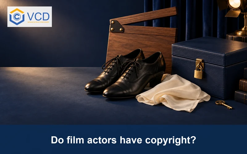 Stage shoes, costume scarf and locked rights box illustrating legal rights of film performers