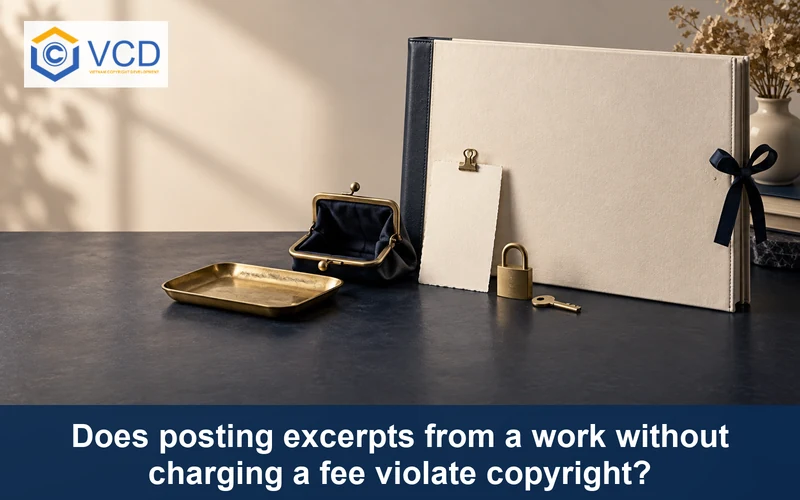 Blank excerpt swatch, empty payment tray and padlock illustrating free sharing and copyright permission
