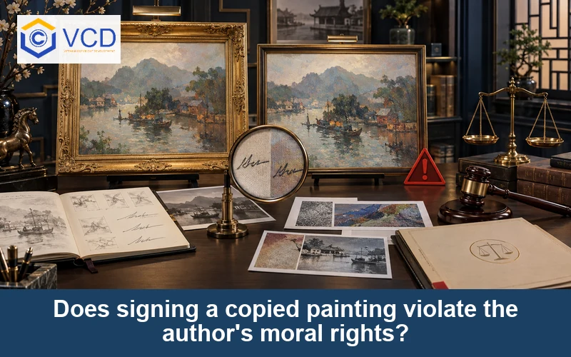 Does signing a copied painting violate the author's moral rights?