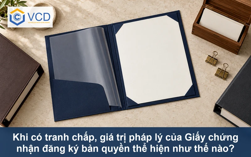 Giấy chứng nhận trắng trong bìa hồ sơ chứng cứ cùng hai tập tài liệu tranh chấp
