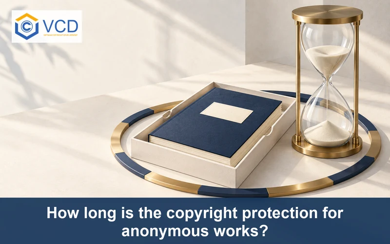 Anonymous manuscript with a blank author label, large hourglass and segmented copyright protection ring