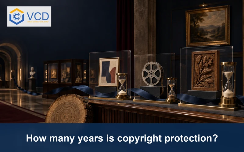 Different creative works protected beside hourglasses, tree rings and a continuing archive ribbon