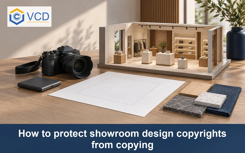 Showroom scale model beside a camera, blank floor plan, external drive, and material samples
