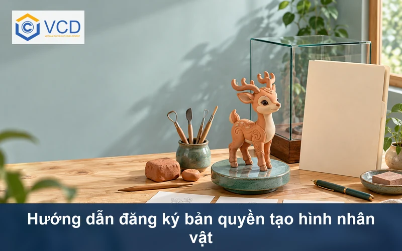 Mô hình linh vật hươu cùng các bản phác thảo và hồ sơ đăng ký trống