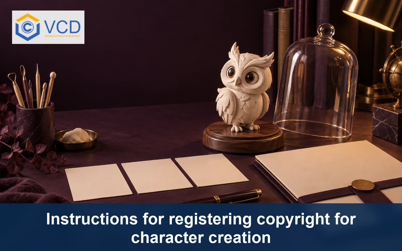 Original owl mascot sculpture with concept cards and a registration portfolio