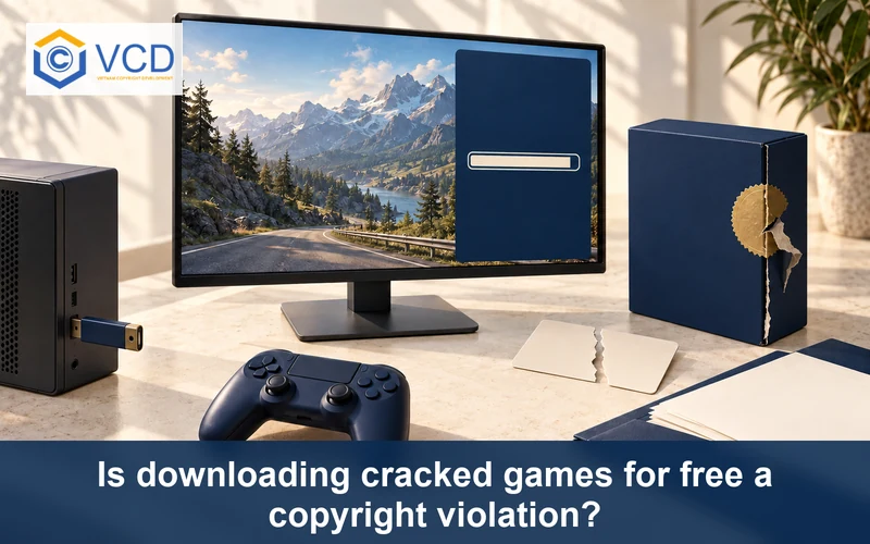 Gaming monitor with blank download panel, USB installer, broken license card and legal warning