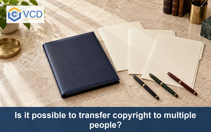 Portfolio, three blank folders and three pens illustrating transfer to multiple people