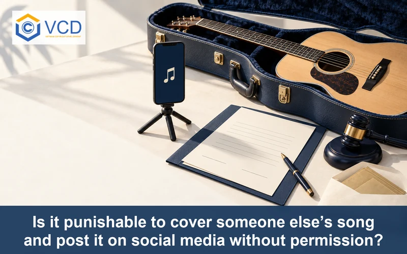 Guitar cover recording setup with smartphone tripod, unsigned permission form, gavel and fine envelope