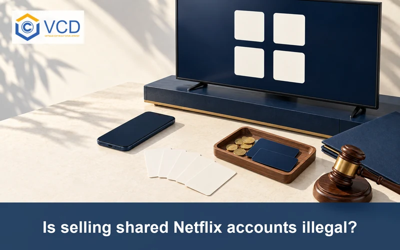 Television with four blank user profiles beside shared access cards, payment tray, legal folder and judge’s gavel