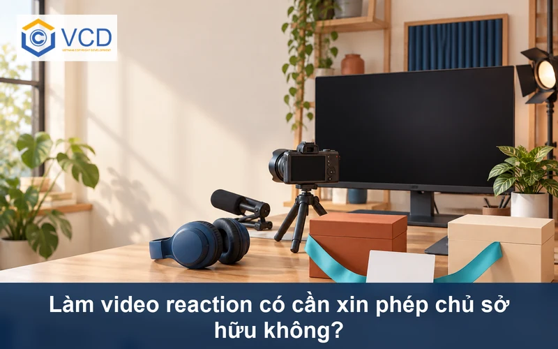 Máy quay reaction, màn hình trống và hai hộp nội dung nối tới thẻ xin phép