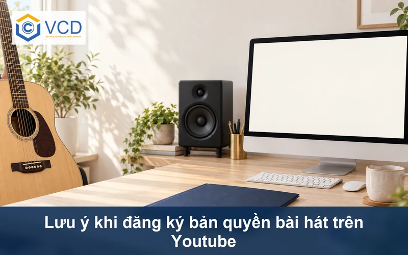 Đàn guitar, loa kiểm âm, màn hình trống và cặp hồ sơ bản quyền bài hát