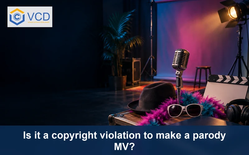 Parody music video studio with microphone, playful costume props and navy portfolio