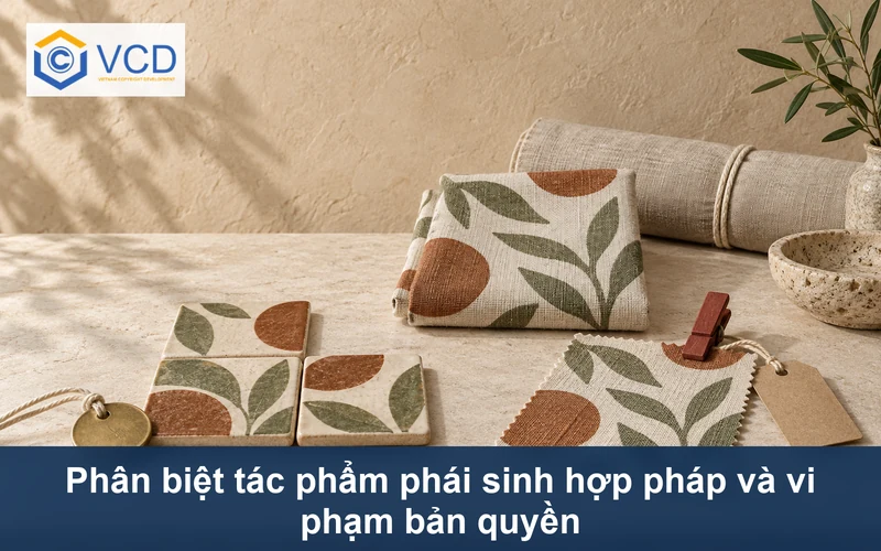 Họa tiết vải gốc được so sánh với tranh ghép gốm sáng tạo và mẫu vải sao chép gần như nguyên bản