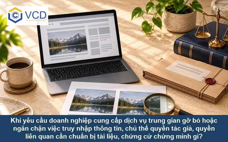 Khi yêu cầu doanh nghiệp cung cấp dịch vụ trung gian gỡ bỏ hoặc ngăn chặn việc truy nhập thông tin, chủ thể quyền tác giả, quyền liên quan cần chuẩn bị tài liệu, chứng cứ chứng minh gì?