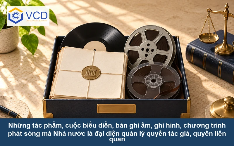 Những tác phẩm, cuộc biểu diễn, bản ghi âm, ghi hình, chương trình phát sóng mà Nhà nước là đại diện quản lý quyền tác giả, quyền liên quan