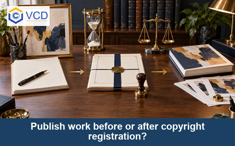 Publish work before or after copyright registration?