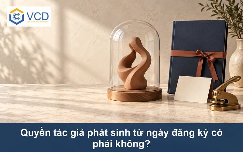 Tác phẩm điêu khắc đã hoàn thành bên cạnh hồ sơ đăng ký riêng minh họa thời điểm phát sinh quyền tác giả
