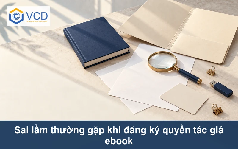 Sách ebook, hồ sơ đăng ký để lộn xộn, thẻ định danh trống, USB và kính lúp rà soát lỗi