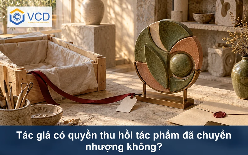 Phù điêu gốm đã đặt trên giá trưng bày bên hộp vận chuyển trống và dây yêu cầu hoàn trả