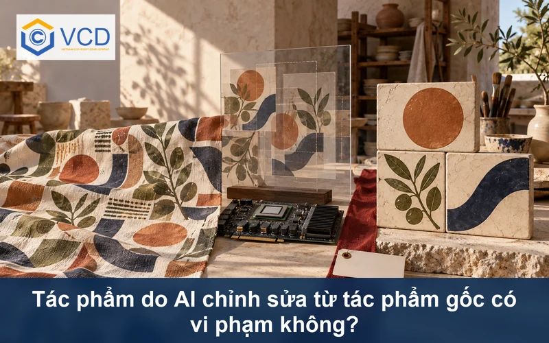 Bộ gạch gốm gốc được so sánh với bản in vải do AI biến đổi bên bảng mạch xử lý