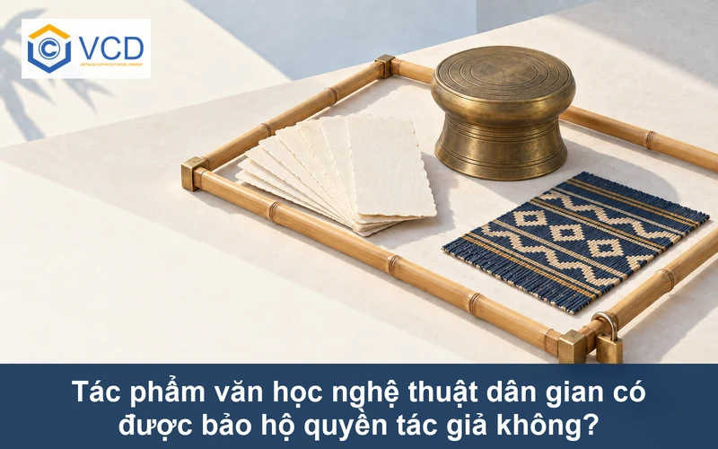 Thẻ truyện dân gian, trống đồng và mảng dệt trong khung nan tre có khóa bảo hộ