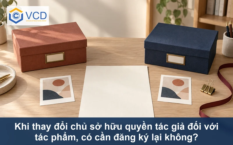 Hai hộp hồ sơ quyền tác giả cùng chứng nhận trống và hai thẻ tác phẩm giống nhau