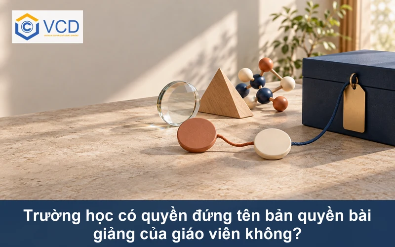 Bộ học cụ, thẻ người sáng tạo và hộp tài nguyên trường học minh họa quyền đối với bài giảng