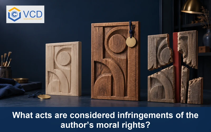 Original wooden artwork beside copies with removed attribution and damaged integrity