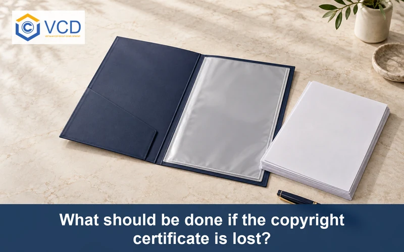 Open navy certificate folder with an empty sleeve, blank replacement papers and fountain pen