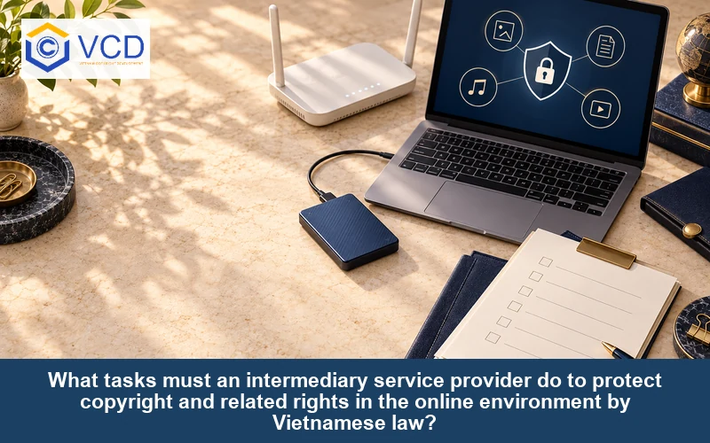 What tasks must an intermediary service provider do to protect copyright and related rights in the online environment by Vietnamese law?
