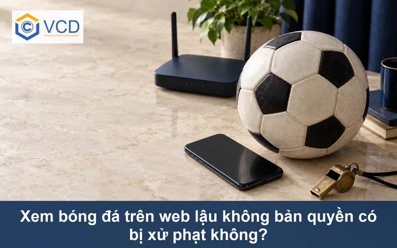 Bóng đá, điện thoại úp mặt, router và còi trọng tài minh họa xem web lậu